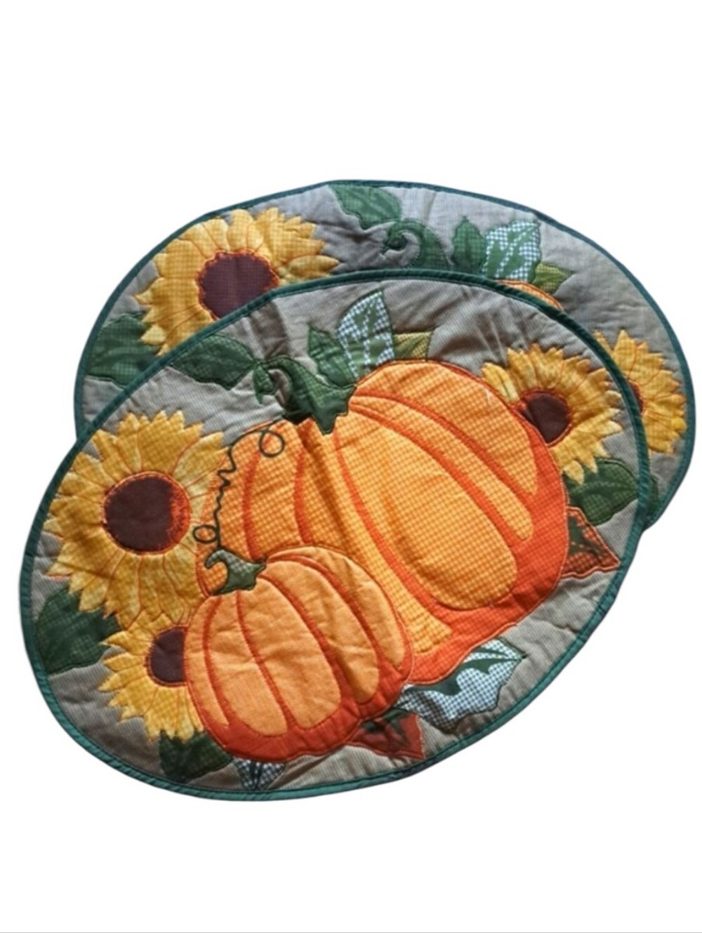 Lot of 2 Croft & Barrow Cotton Pumpkin Sunflower Embroidery Table Mats Vintage